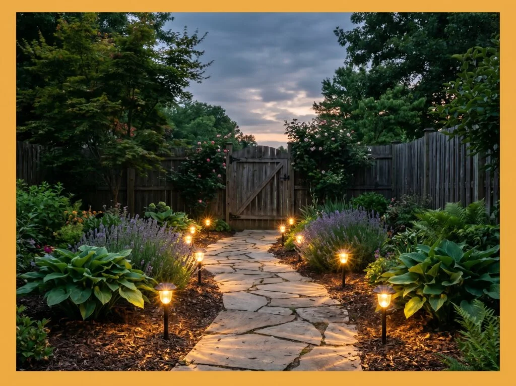 Solar Path Lights Along Garden Edges