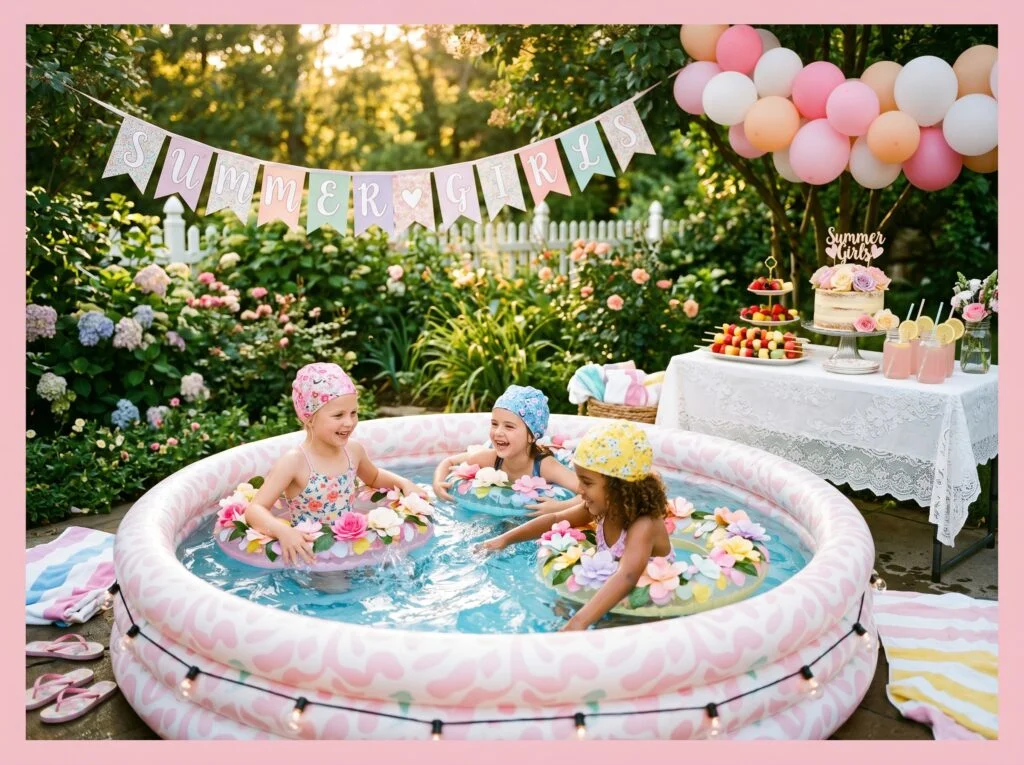 Flower Crown Floats and Stylized Girls' Pool Party