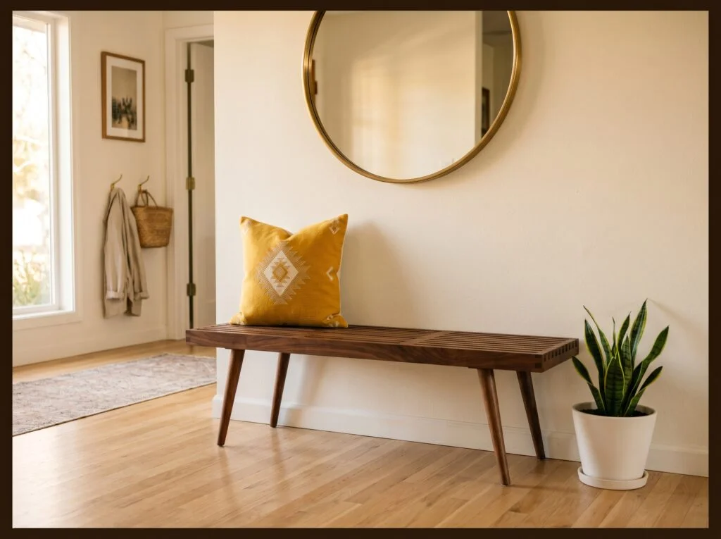 Mid-Century Modern Slatted Walnut Bench