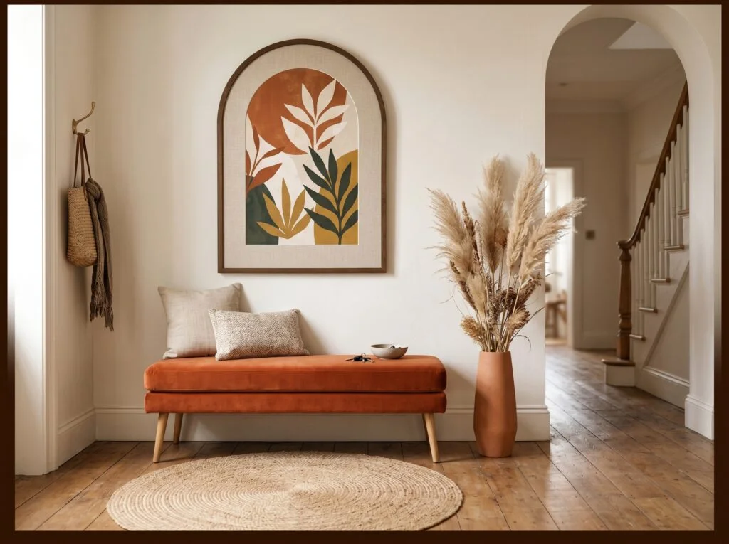 Velvet Bench in Deep Terracotta for a Bold Entry