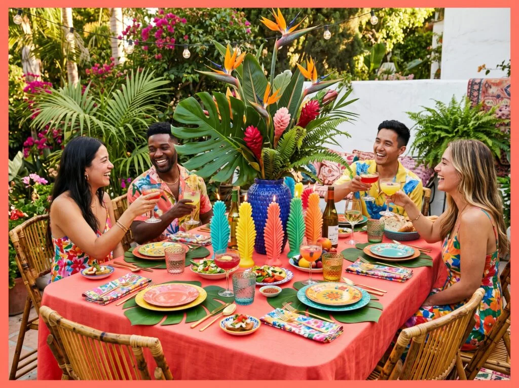 Maximalist Tropical Summer Tablescape