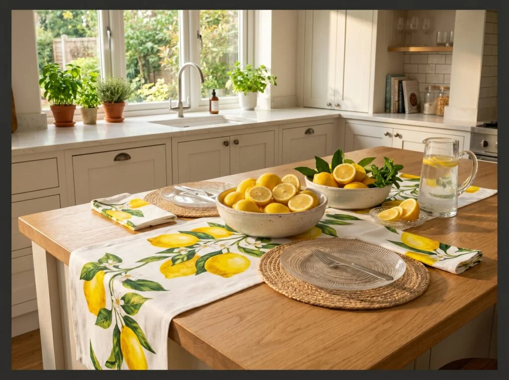 Citrus Lemon Linen Table Runner