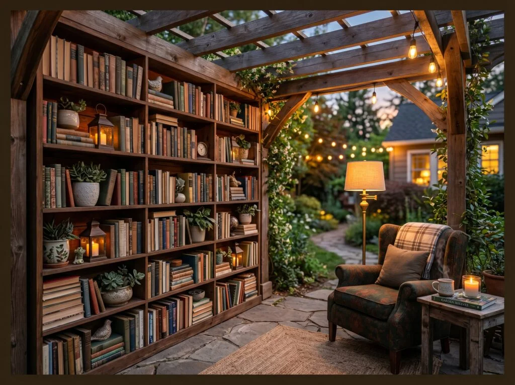 Freestanding Outdoor Bookshelf Privacy Wall