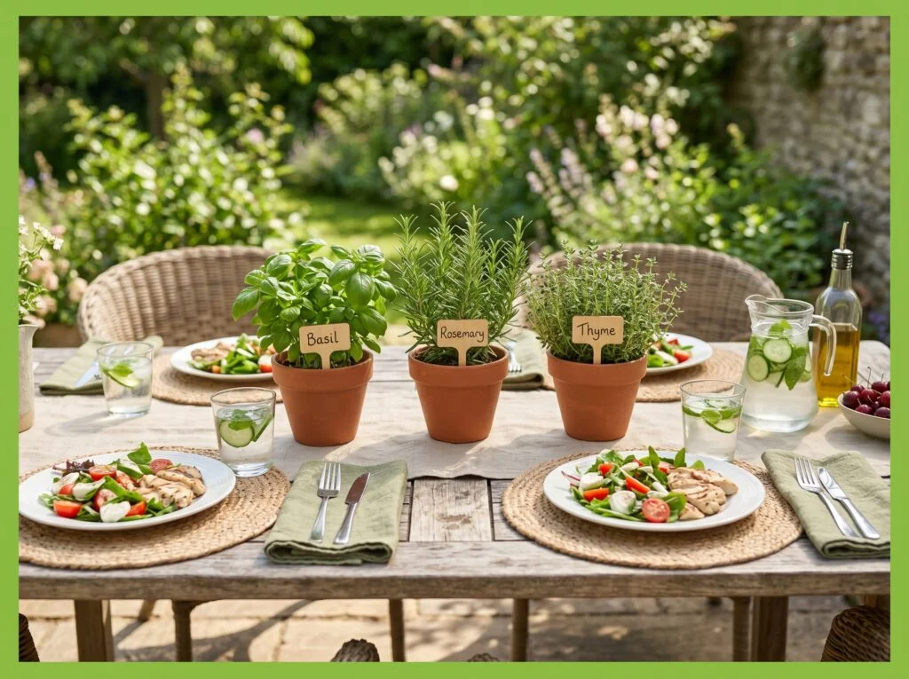 Fresh Herb Centerpiece with Potted Garden Herbs