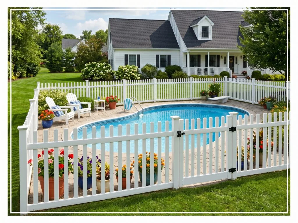 White Vinyl Picket Pool Fence