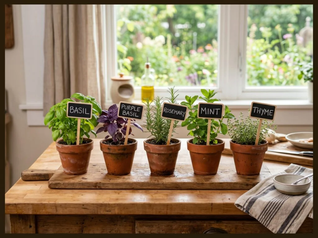 Fresh Herb Garden Pot Row
