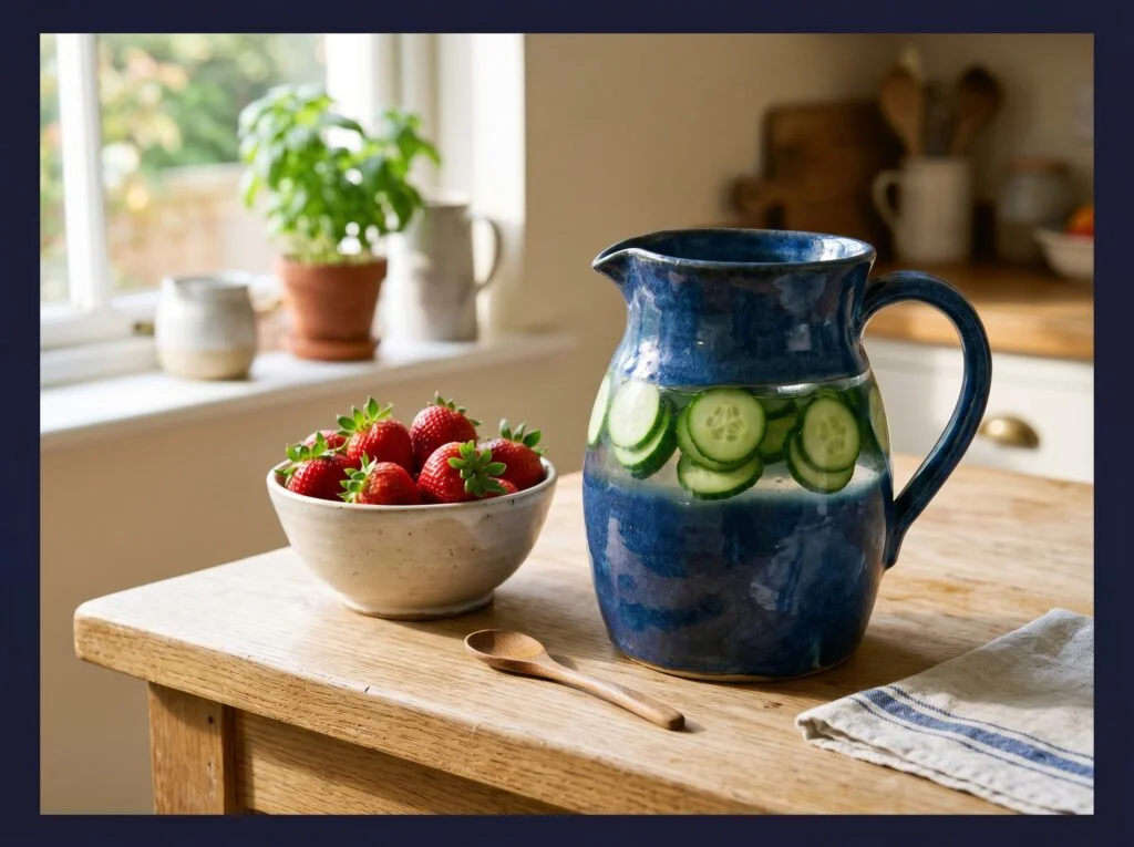 Handmade Blue Ceramic Pitcher as Kitchen Centerpiece