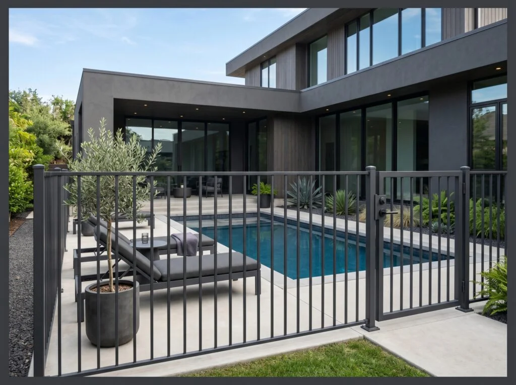 Dark Gray Powder-Coated Steel Pool Fence