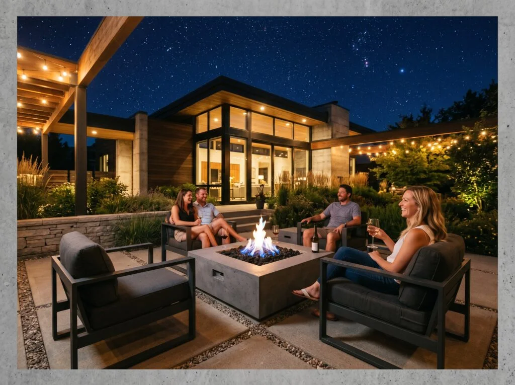 Concrete Fire Table as a Gathering Focal Point