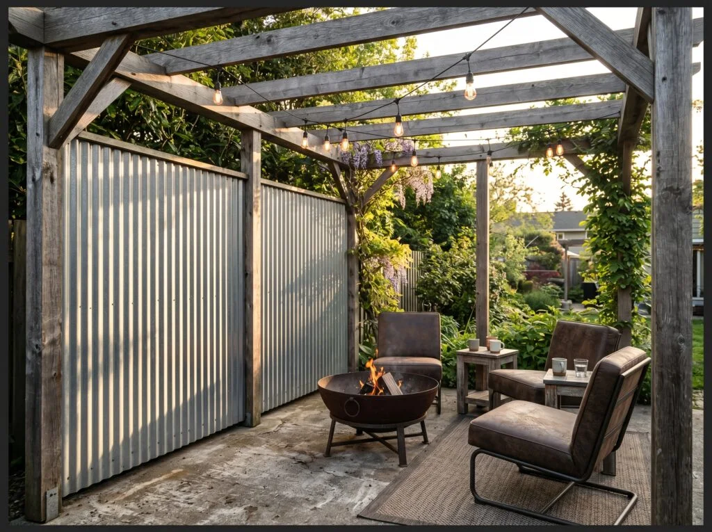 Corrugated Metal Privacy Wall with Industrial Finish