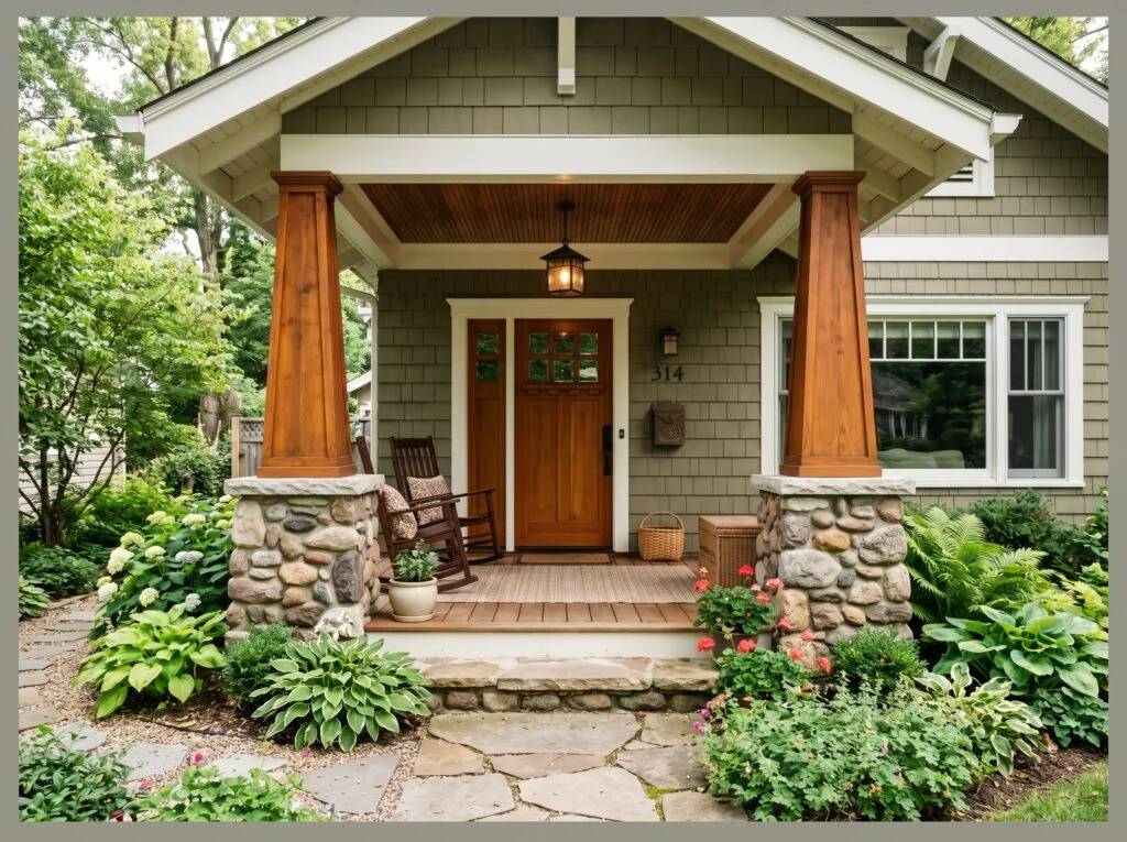 Tapered Wood Columns on Stone Piers