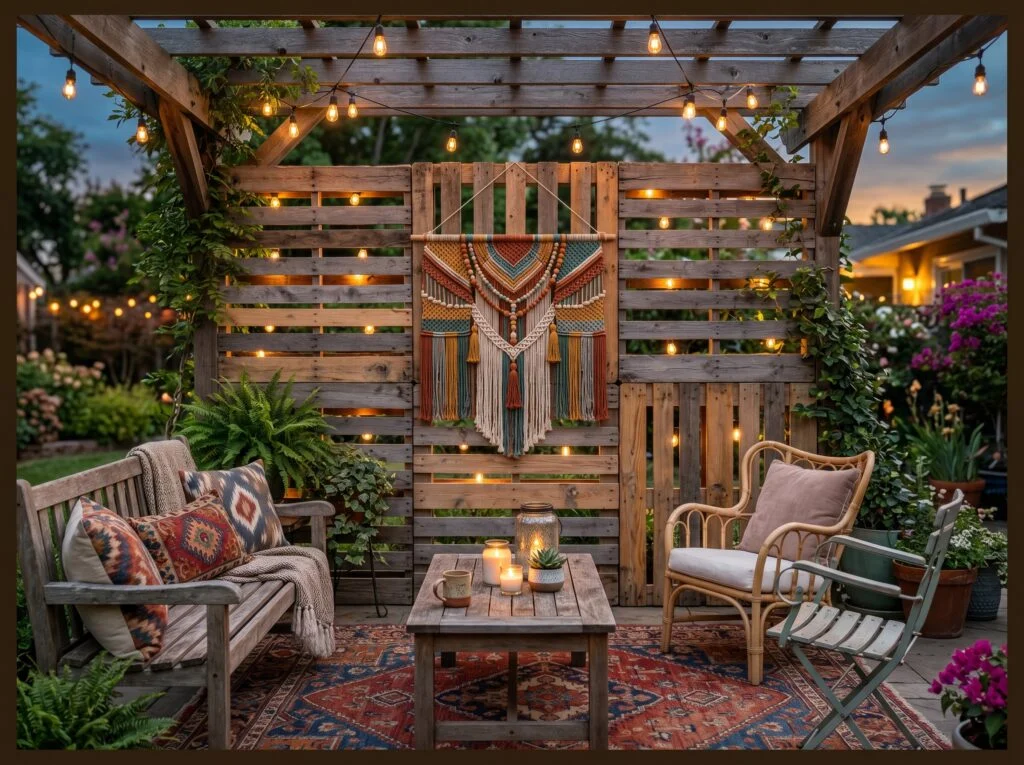 Reclaimed Pallet Wood Bohemian Privacy Screen