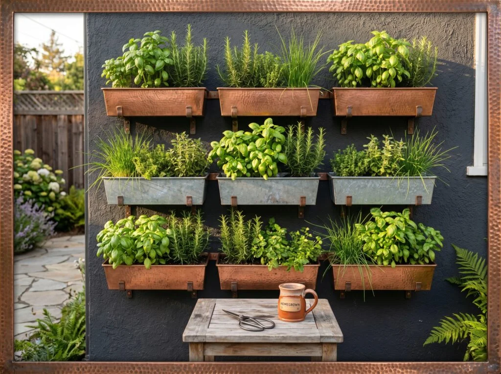 Mixed Metal Tiered Herb Wall Planters