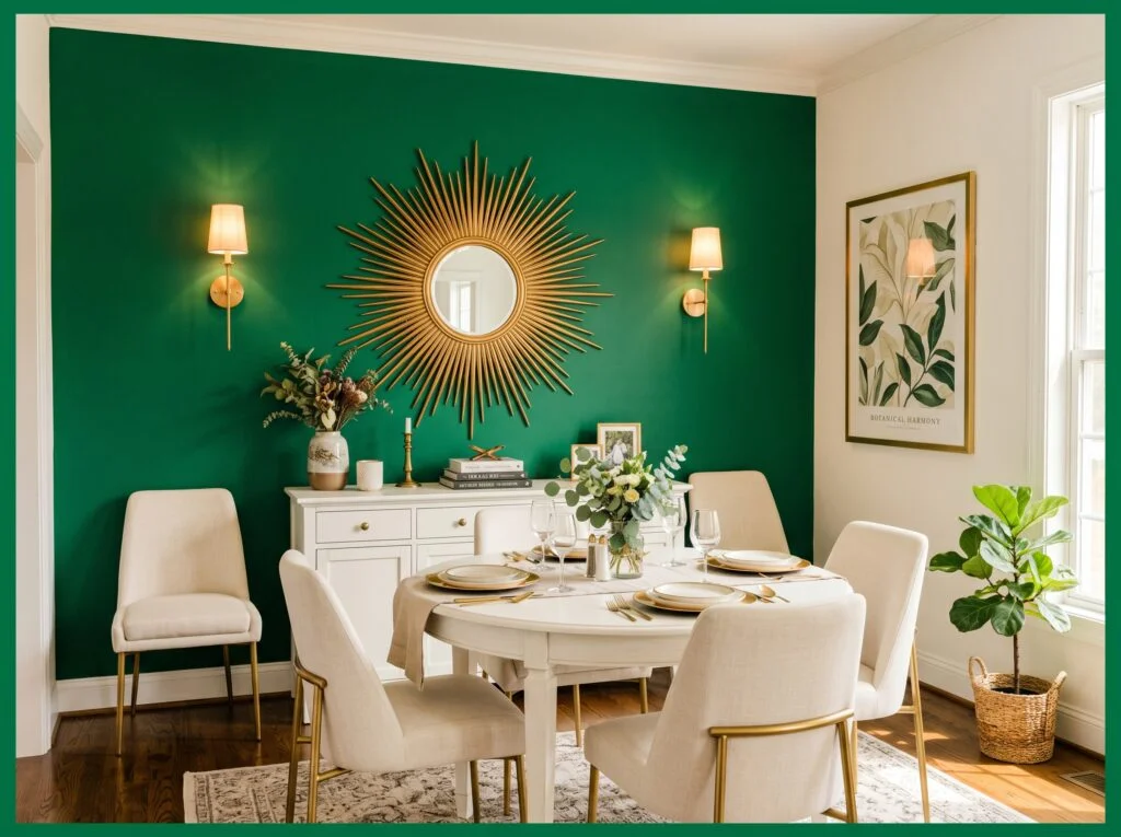 Emerald Green Accent Wall Behind the Sideboard