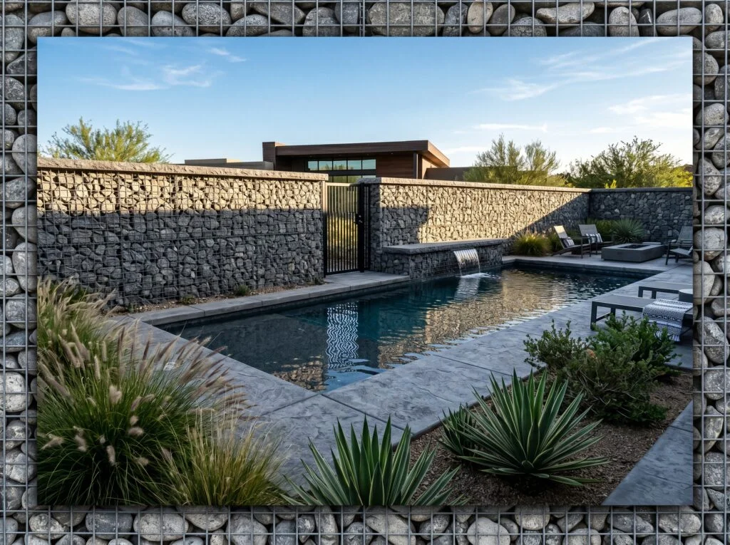 Gabion Stone Wall Pool Fence