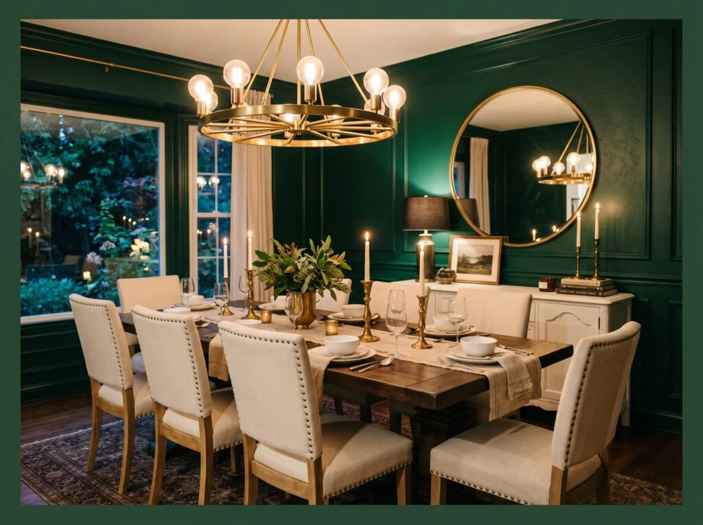 Deep Forest Green Walls with Brass Accents