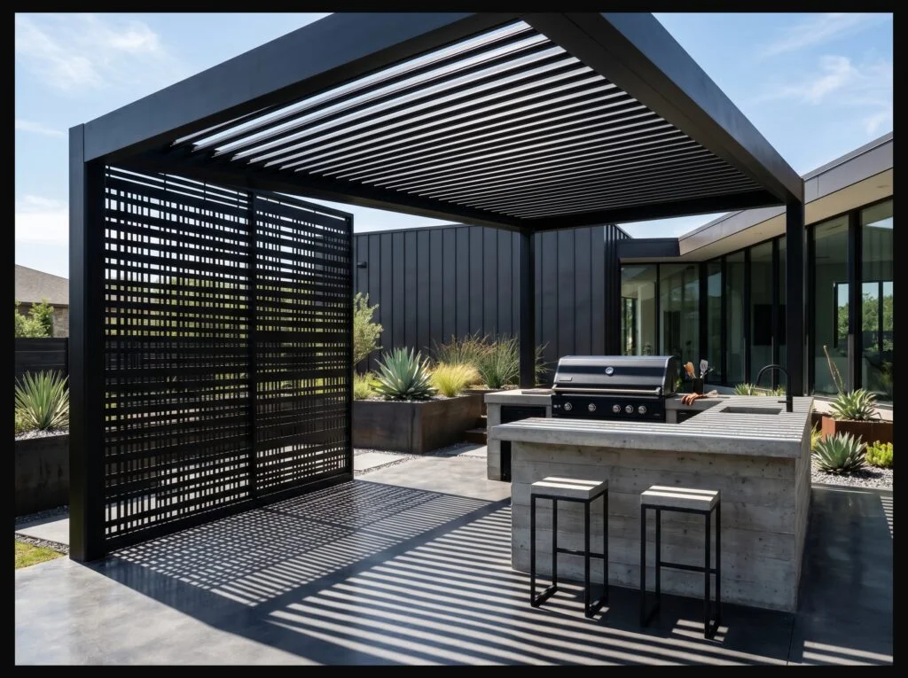 Black Steel Slatted Metal Privacy Screen
