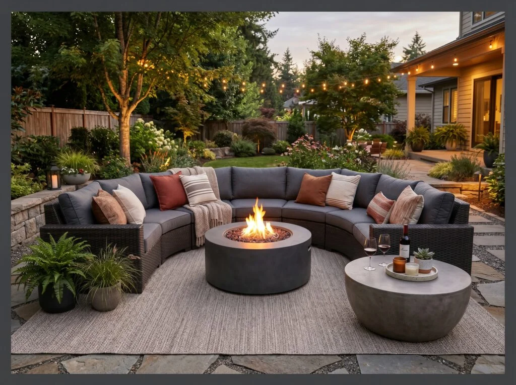 Curved Outdoor Sofa Section for Fire Pit Seating
