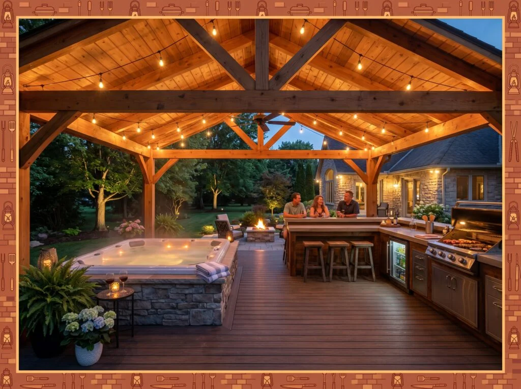 Hot Tub Gazebo with Outdoor Kitchen Integration