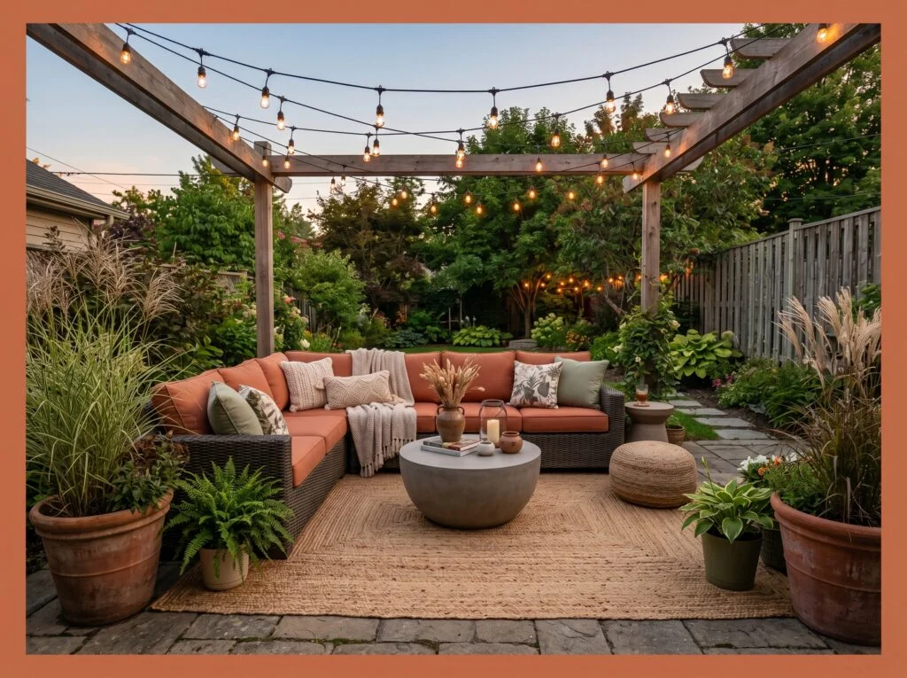 Outdoor Sectional with Terracotta Cushions