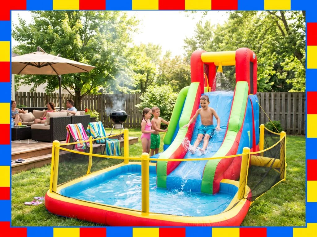Pool with Inflatable Slide Attachment