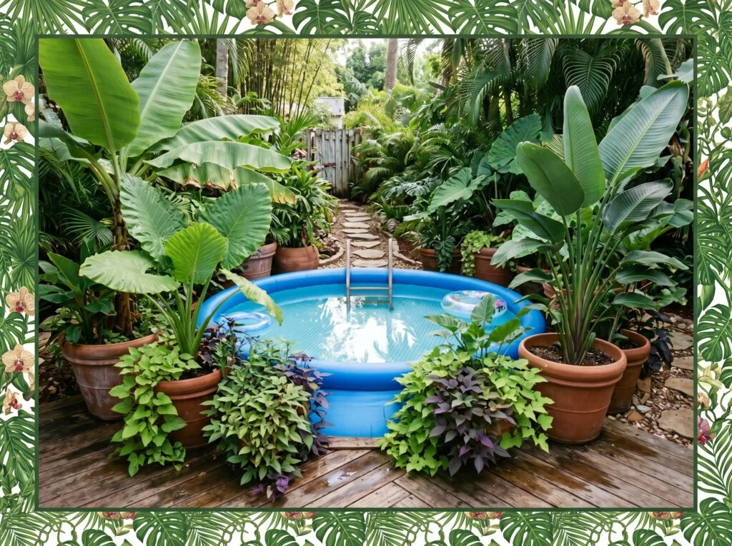Pool Surrounded by Tropical Container Plants