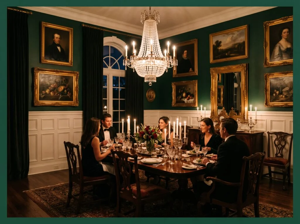Dark Bottle Green with White Wainscoting