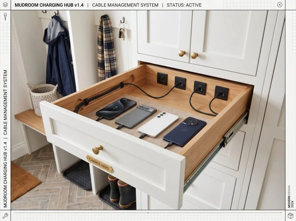 Charging Station Built Into the Mudroom