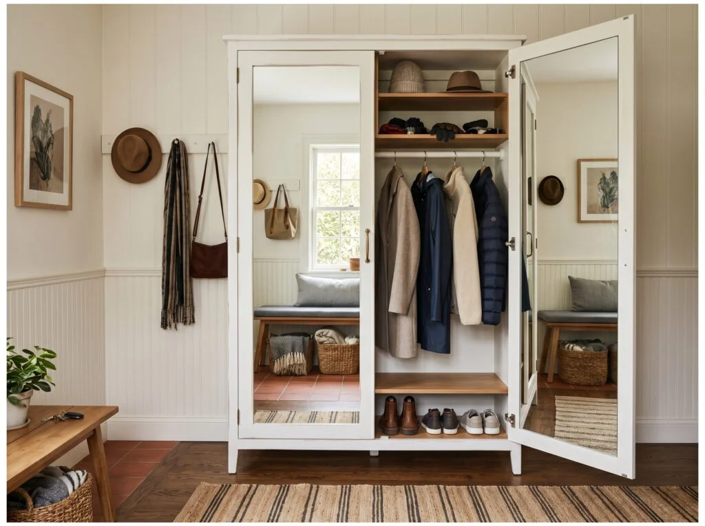 Tall Coat Cabinet with Mirror Door