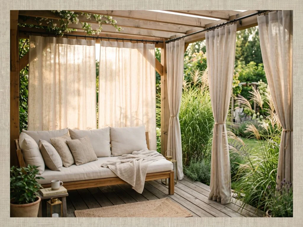 Outdoor Linen Curtains on a Pergola