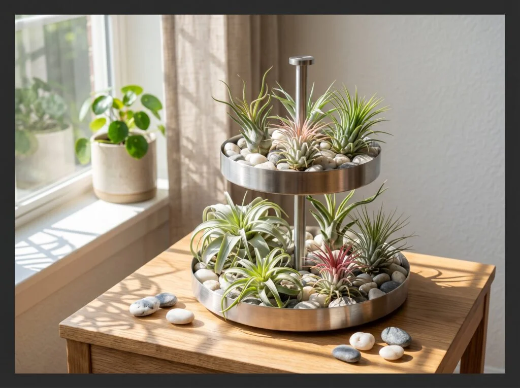 Air Plant Tiered Stand with River Stones