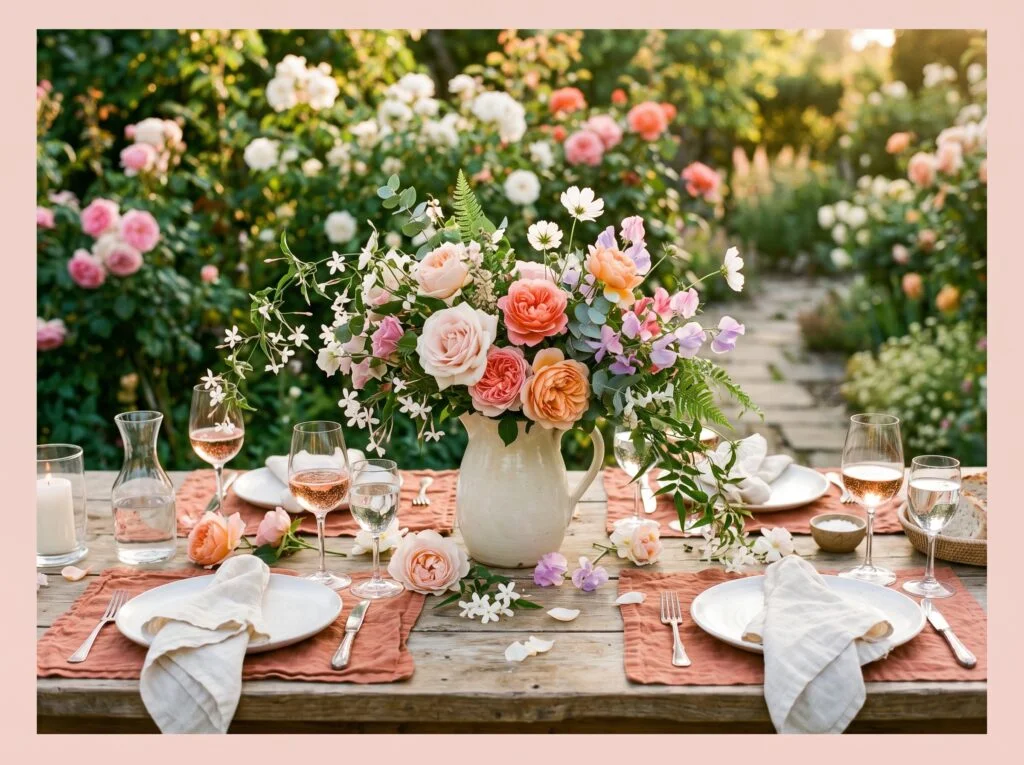 Garden Flower Cutting Arrangement Tablescape
