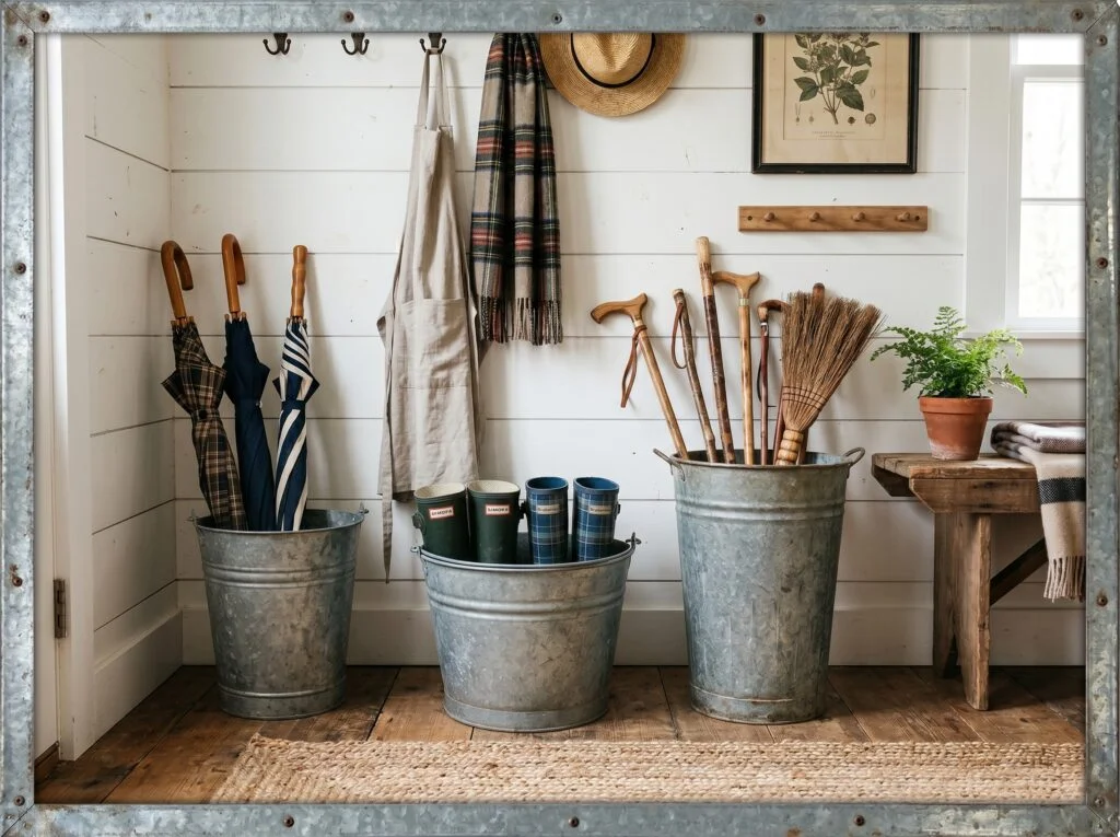 Galvanized Metal Buckets for Boot and Umbrella Storage