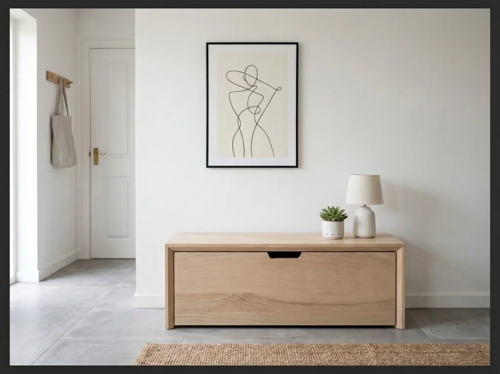 Scandi Ash Wood Bench with Pull-Out Drawer