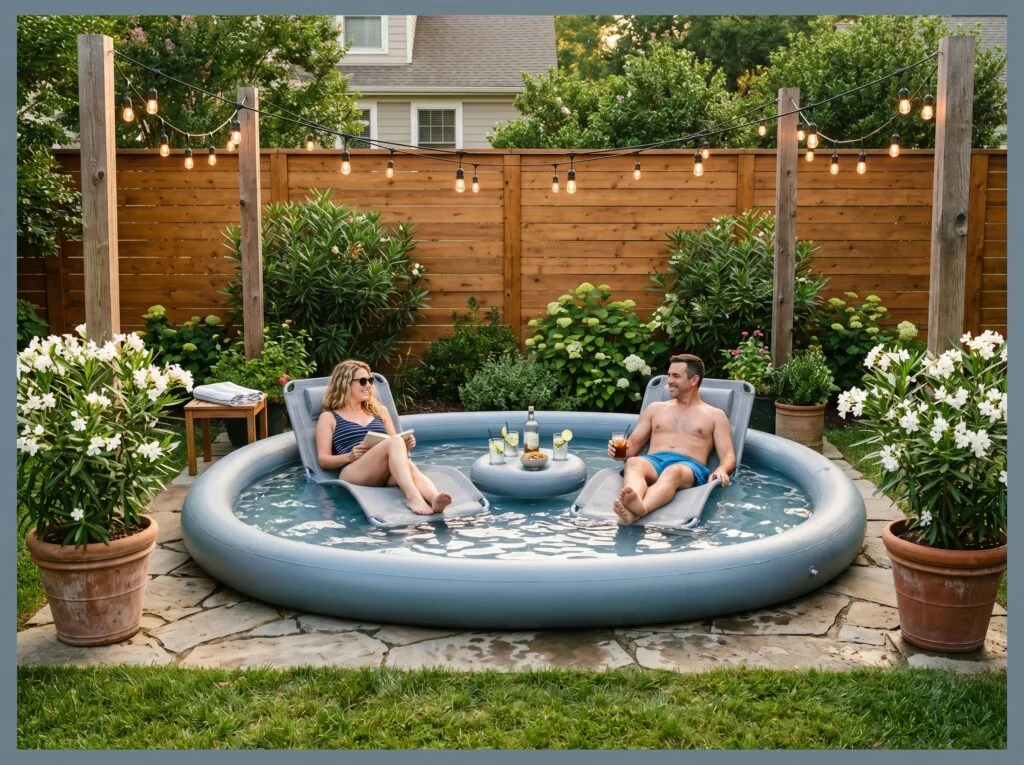Elegant Oval Inflatable Pool with Lounge Floats