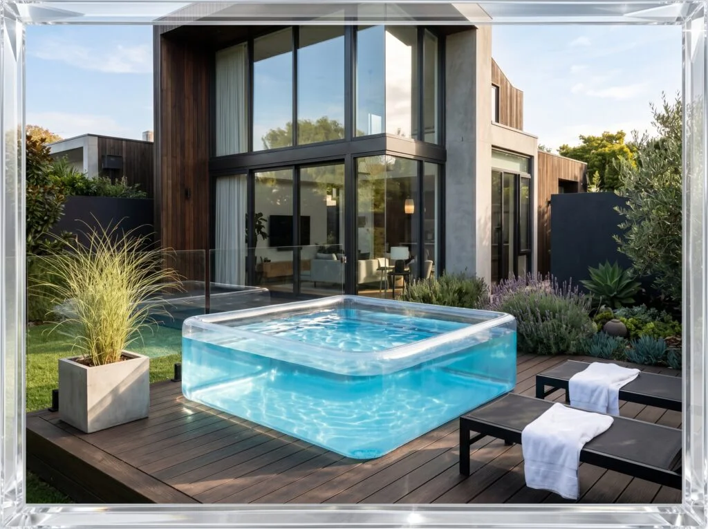 Minimalist Clear-Walled Inflatable Pool for Adults