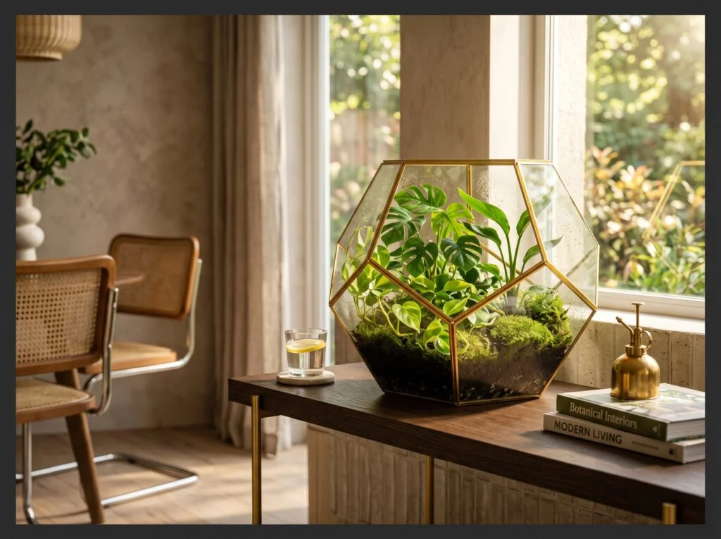 Geometric Glass Terrarium with Tropical Plants
