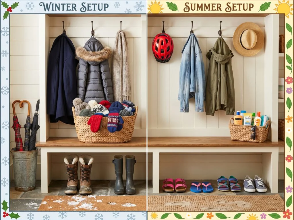 Seasonal Rotation System for Mudroom Storage