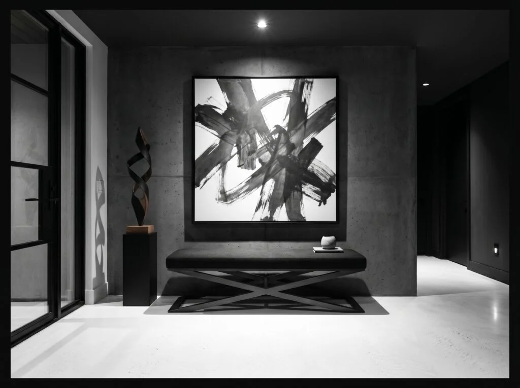 Modern Black Bench with Geometric Metal Base