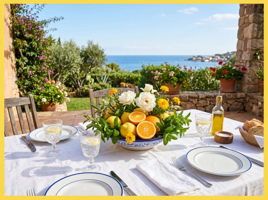 Citrus and White Mediterranean Setting