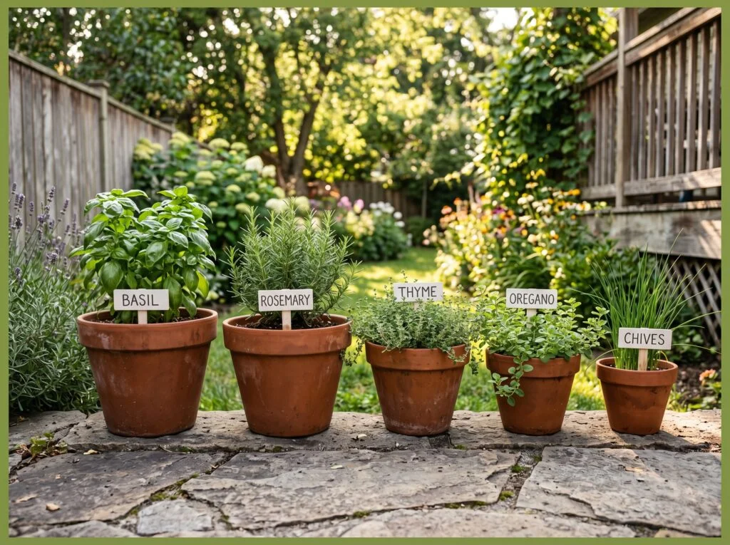 Potted Herb Garden on the Patio Edge