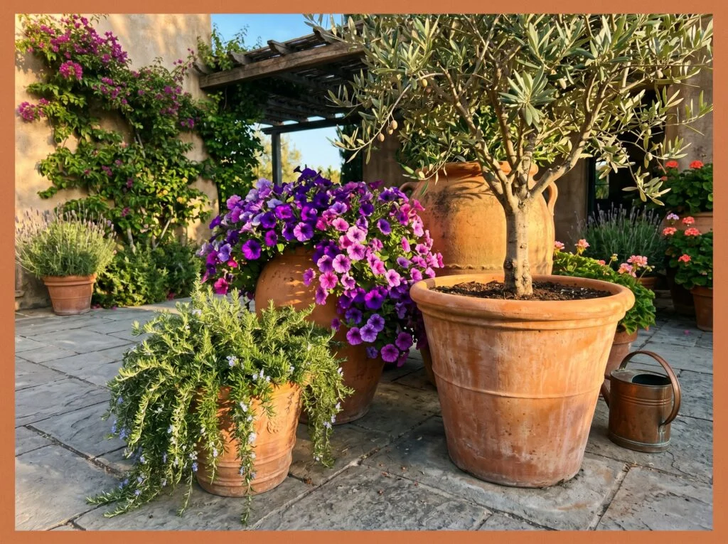 Oversized Terracotta Pots with Trailing Plants