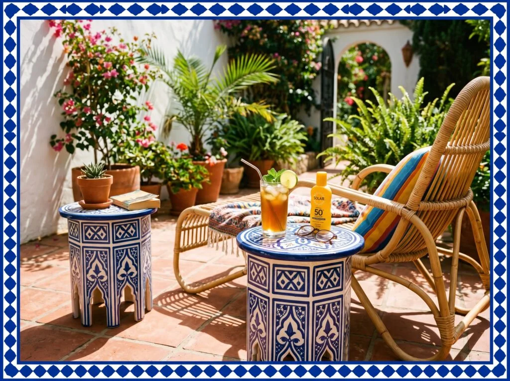 Polished Patterned Ceramic Side Tables