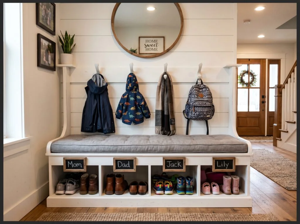 Cushioned Bench with Personalized Cubbies