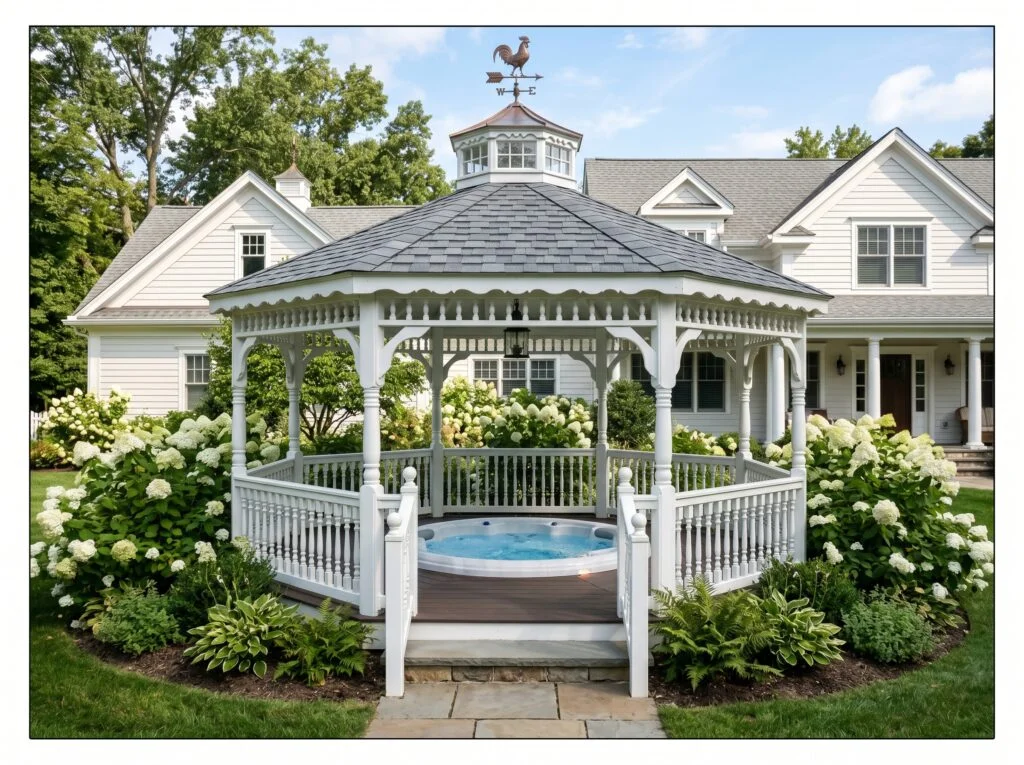 White Painted Octagonal Gazebo with Cupola