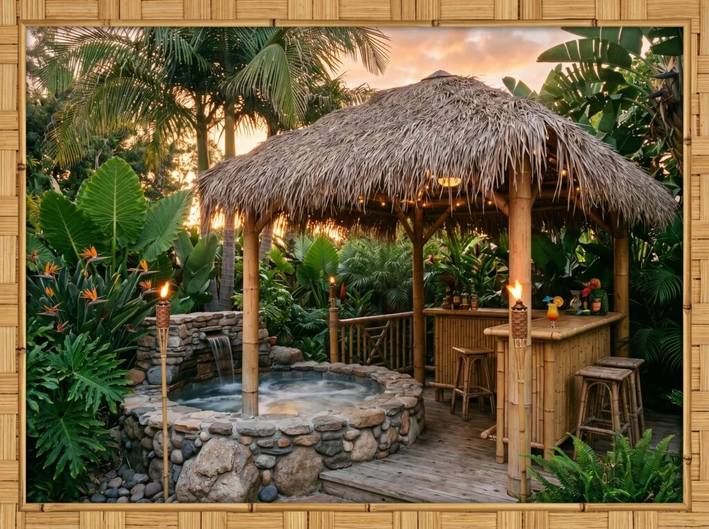 Bamboo and Thatch Tropical Tiki Gazebo