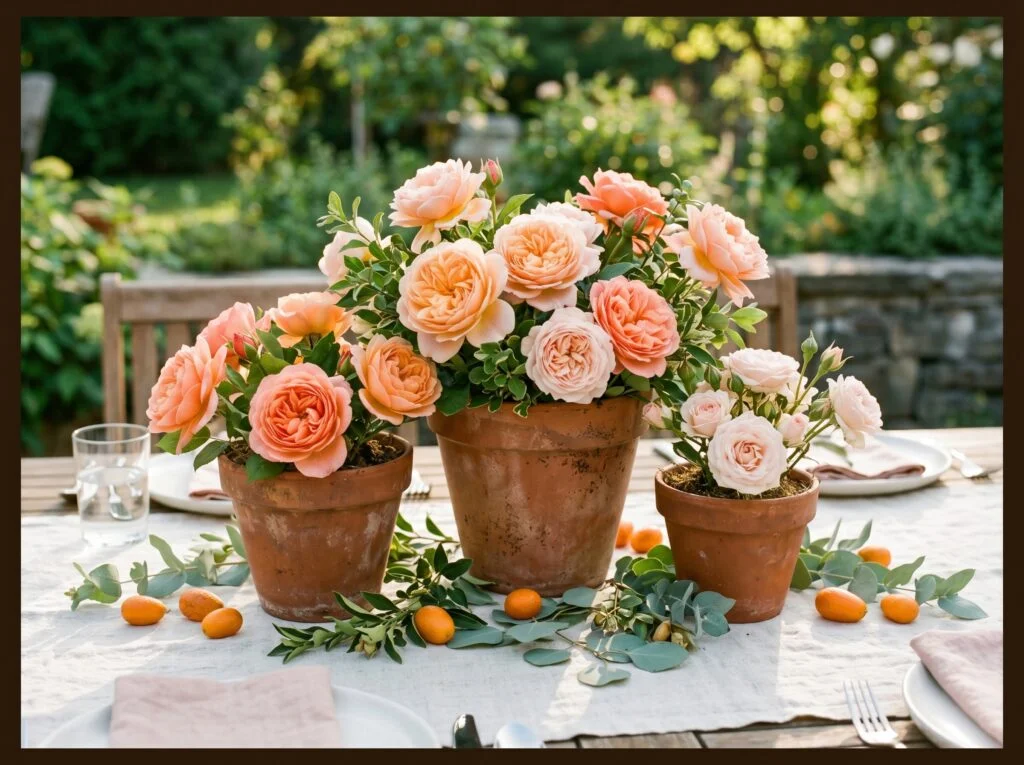 Terracotta Pot Cluster with Garden Roses