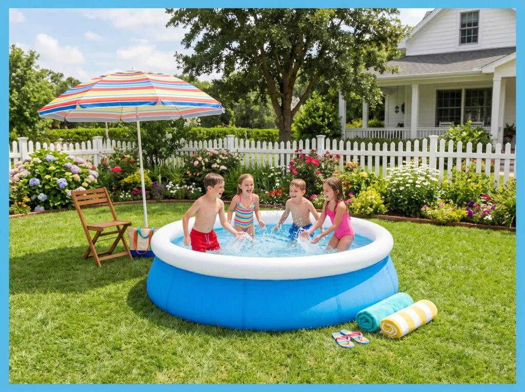Classic Round Family Splash Pool on Grass