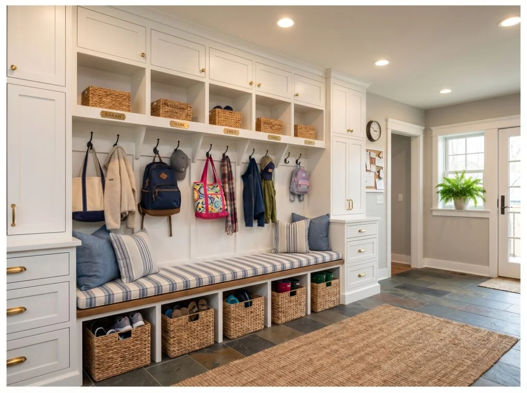 Built-In Shaker Cabinet System with Named Cubbies