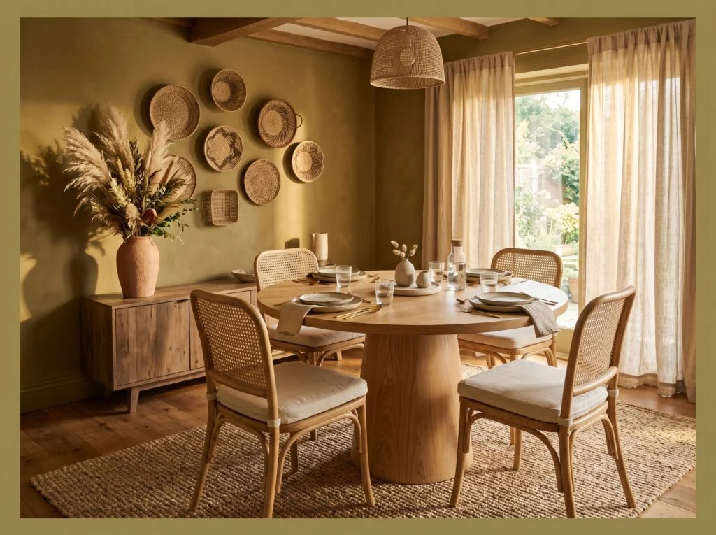 Olive Green Dining Room with Natural Textures